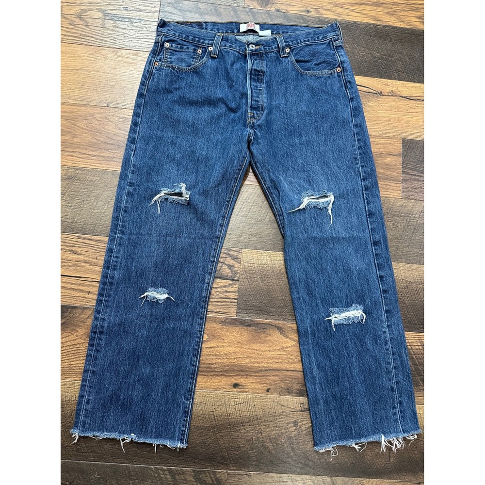 Levis 501 Straight Leg Distressed Button Fly Blue Jeans Mens‎ 36x30 Y2K Style